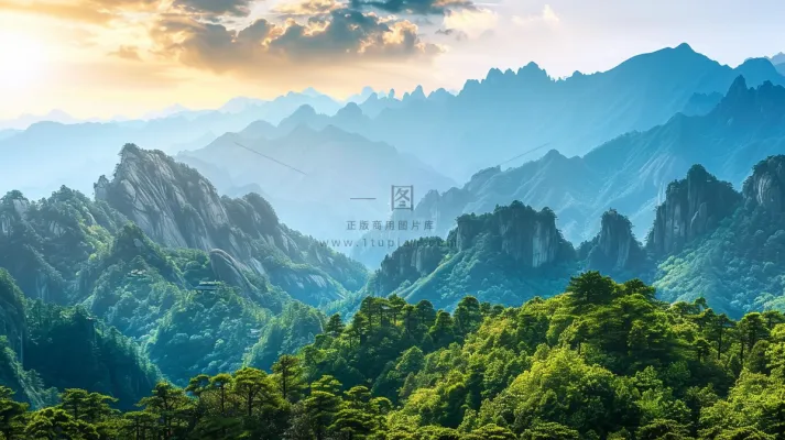 清晨日出朝霞云层山川摄影图