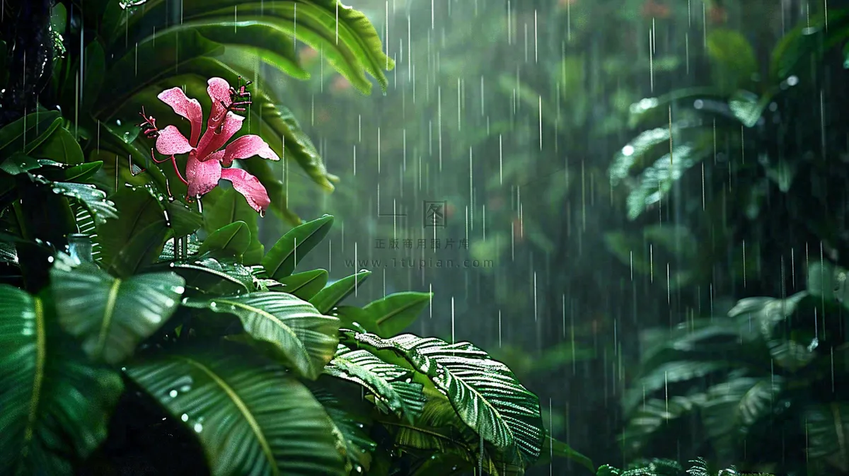 春天雨水森林植物的雨滴谷雨摄影图
