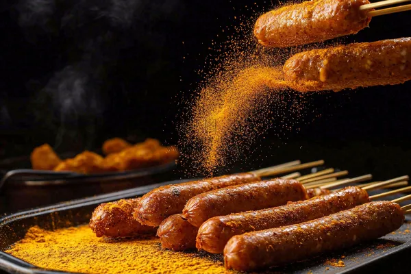 烤火腿肠煎辣椒面香辣美食小吃摄影图