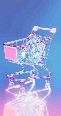 彩色奇幻渐变蓝紫粉色购物车手推车3D