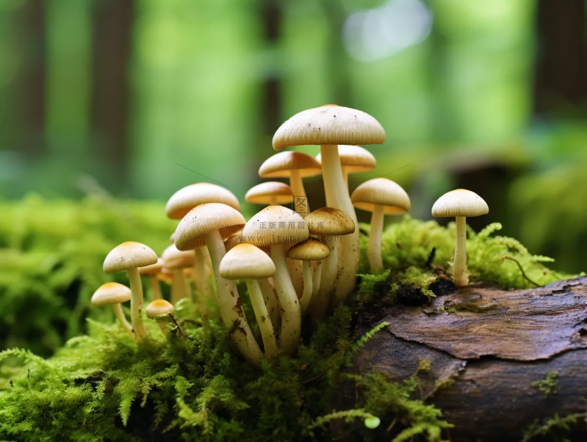 森林蘑菇枯木树干青苔苔藓摄影图