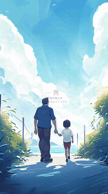 蓝天白云下父亲牵着手,父爱背影亲情伟大感恩 蓝天白云下父亲牵着手,父爱背影亲情伟大感恩