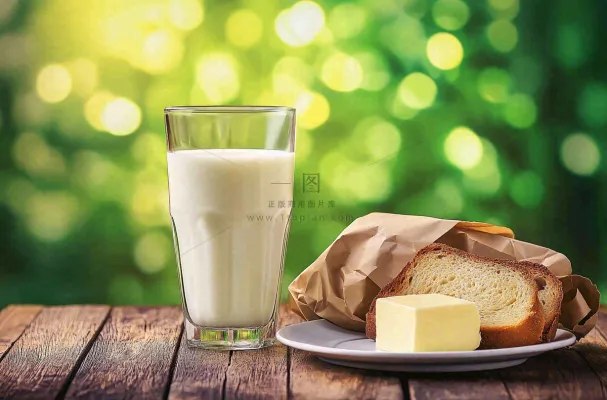 营养美味早餐面包吐司牛奶摄影图