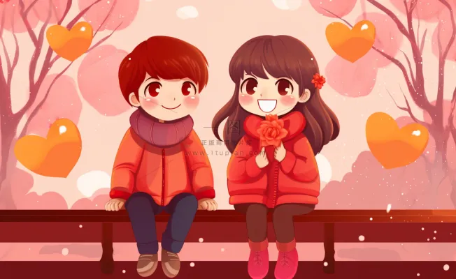 新年张灯结彩孩子们玩乐喜庆红色氛围庆祝卡通插画背景