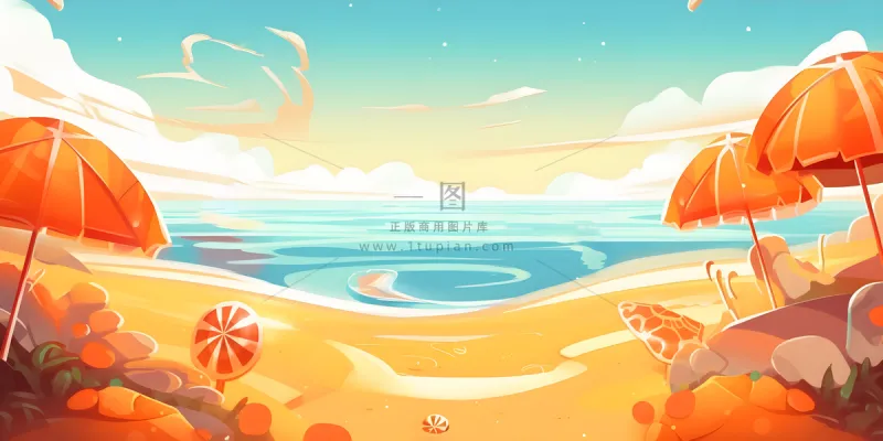 沙滩遮阳伞海洋金橘色背景