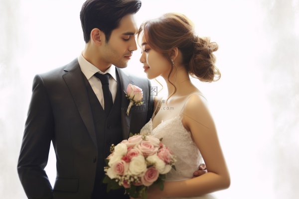 婚礼相拥的新婚夫妇摄影图