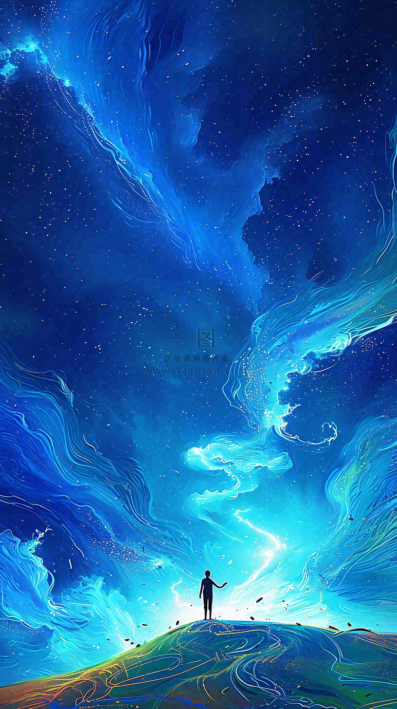 夜晚天蓝色天空科幻绚丽星空