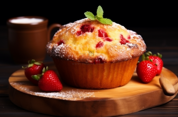 小蛋糕草莓甜点下午茶摄影图