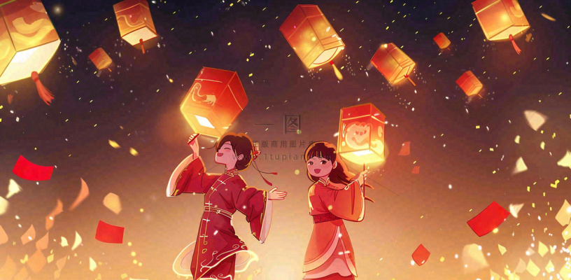 新年春节祈福孔明灯热闹中元节插画背景