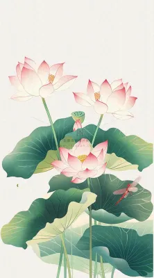 夏天荷花荷叶清凉小清新淡雅小暑大暑处暑插画背景