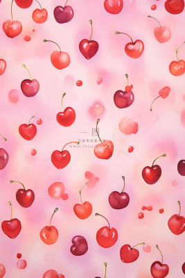 红色樱桃爱心樱桃车厘子可爱粉色插画壁纸