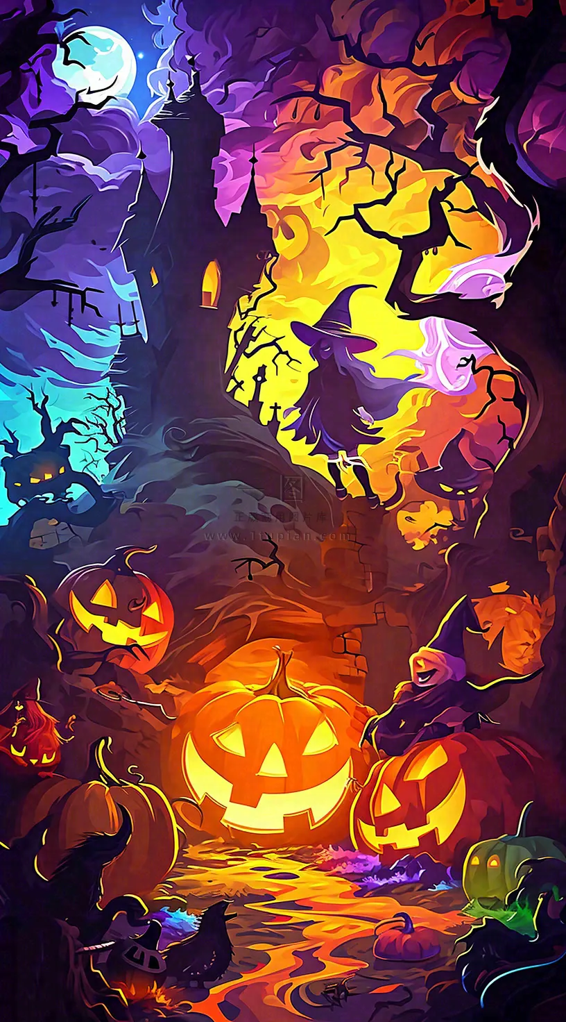 恐怖气氛万圣节南瓜屋子，西方节日卡通