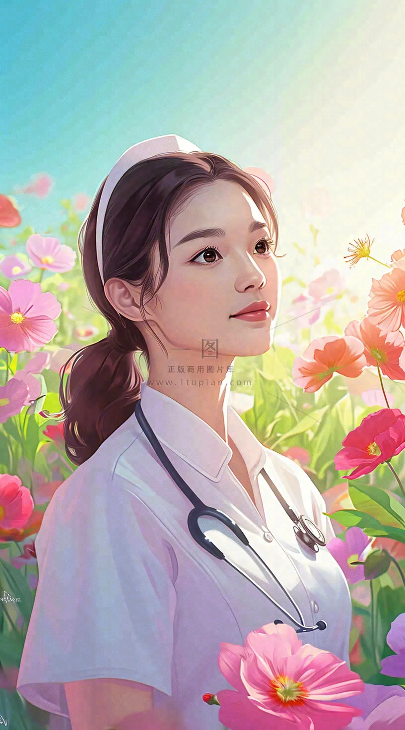 简约天空花草温馨护士医生枝叶插画