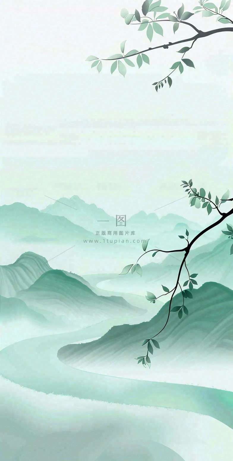 夏天青山绿水国风端午节处暑插画背景