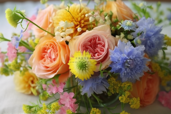 地上放着的一大束鲜花摄影图