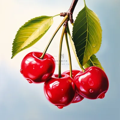 樱桃车厘子水果彩铅水彩插画插图背景