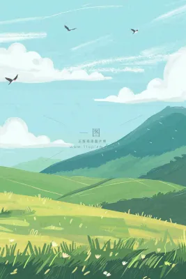 春天春暖花开草原蓝天白云燕子惊蛰春分卡通插画背景 春天春暖花开草原蓝天白云燕子惊蛰春分卡通插画背景