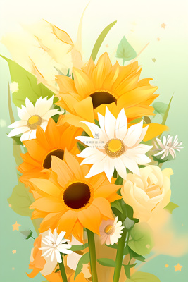 黄色渐变清新鲜花背景