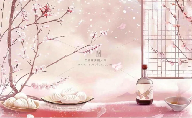 古风冬天冬至新年春节梅花饺子包子酒壶美食植物雪景立冬小雪山水风景插画 古风冬天冬至新年春节梅花饺子包子酒壶美食植物雪景立冬小雪山水风景插画