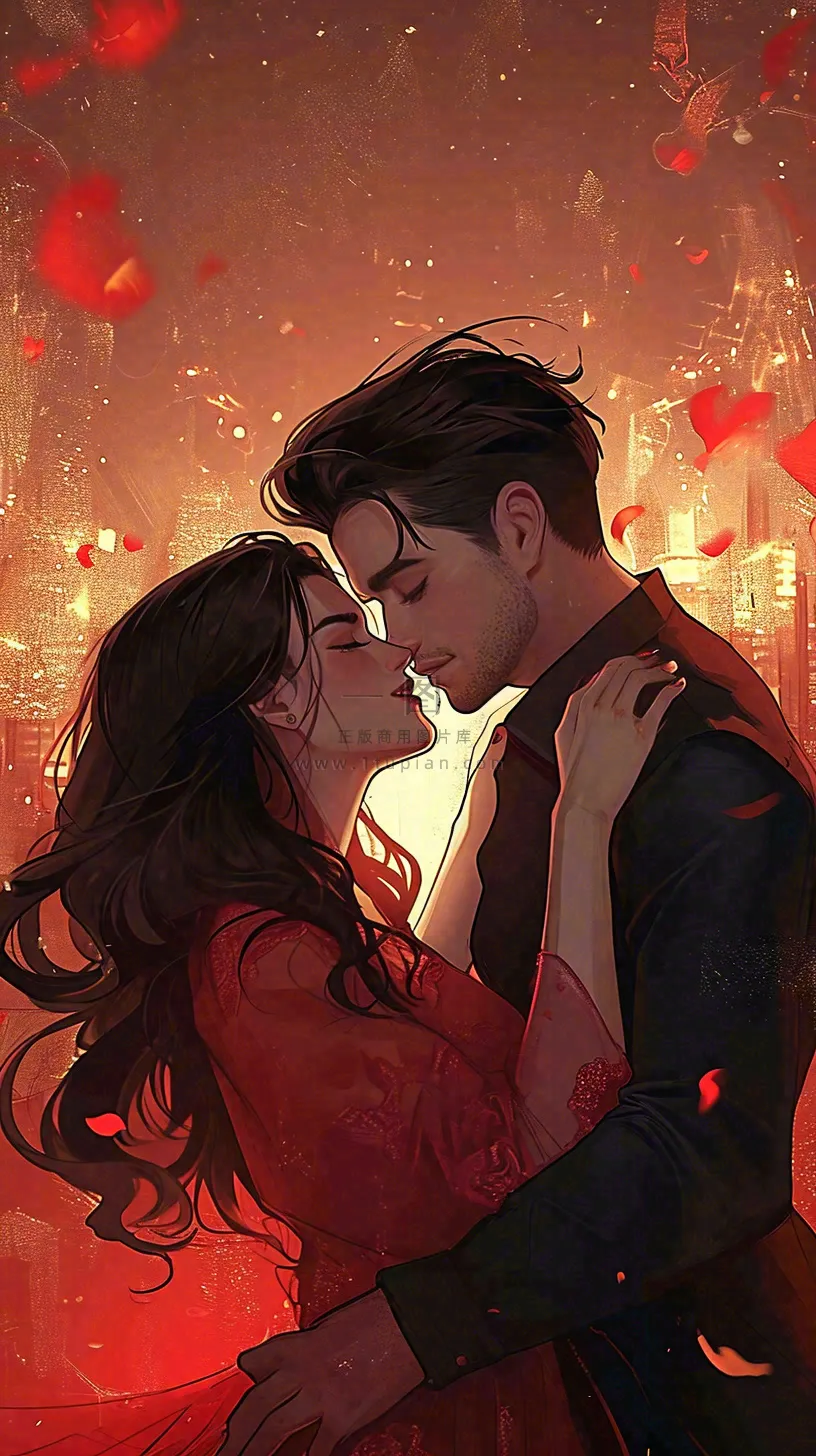 情人节情侣爱情红色爱心玫瑰，亲吻520心形