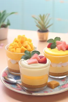芒果慕斯蛋糕甜点下午茶摄影图