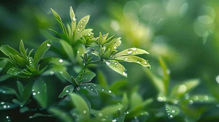 绿色植物绿叶上的露水雨水寒露摄影图
