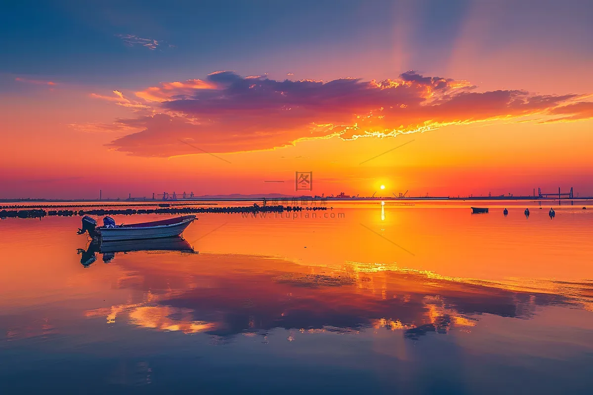 落日海洋沙滩夕阳晚霞摄影图 