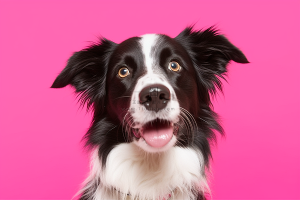 边牧宠物狗玫红背景摄影图