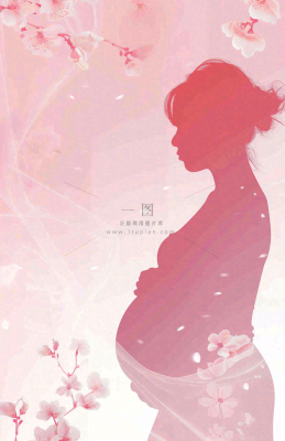 母亲节母爱孕妈妈剪影花瓣唯美插画背景