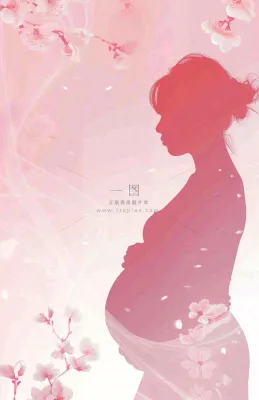 母亲节母爱孕妈妈剪影花瓣唯美插画背景