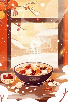 腊八粥冬季新年腊八节卡通插画背景