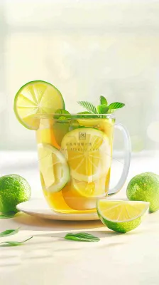 夏天冰饮柠檬茶清凉小暑大暑插画背景
