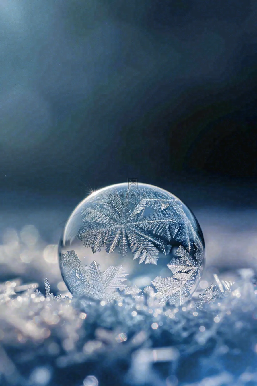冬天结霜结冰的雪花霜降立冬摄影图