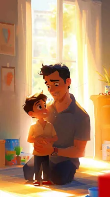 父亲节温馨父爱陪伴孩子玩耍手绘插画 父亲节温馨父爱陪伴孩子玩耍手绘插画