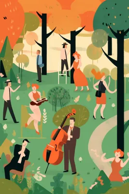 夏日草地音乐演奏扁平插画背景