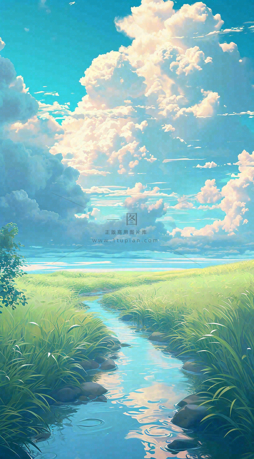 春天河边青草池塘蓝天白云,立春