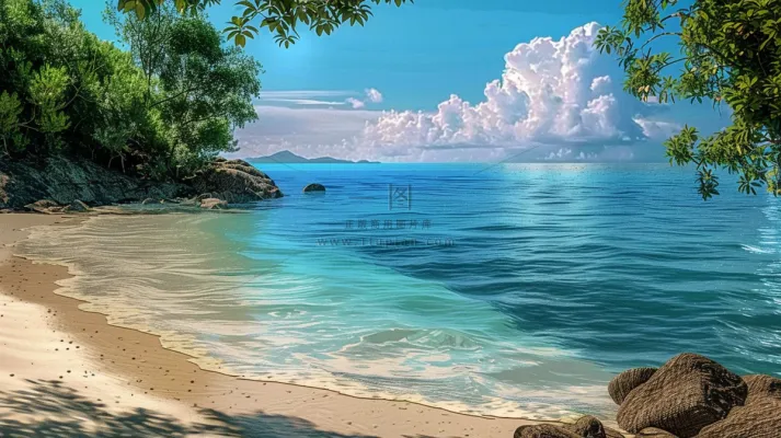 海边沙滩礁石大自然风光摄影图