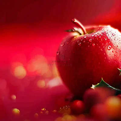 红苹果新鲜特写水珠，圣诞平安夜，水果美食，温馨摄影图