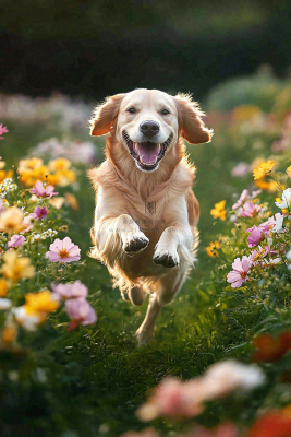 草丛里飞奔的金毛小狗宠物动物摄影图 草丛里飞奔的金毛小狗宠物动物摄影图