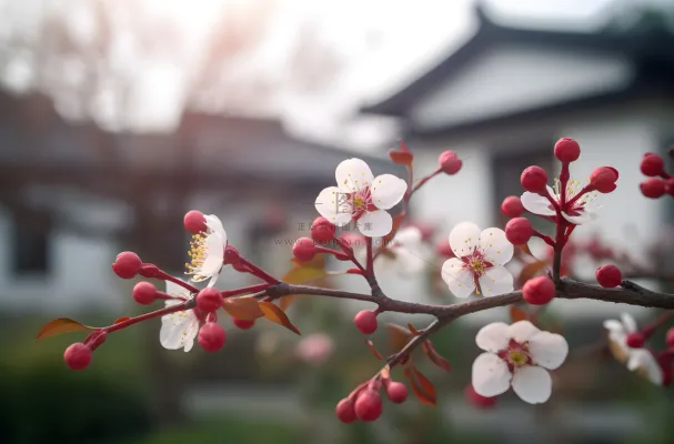 开花的中国传统梅花在阳光下摄影图壁纸