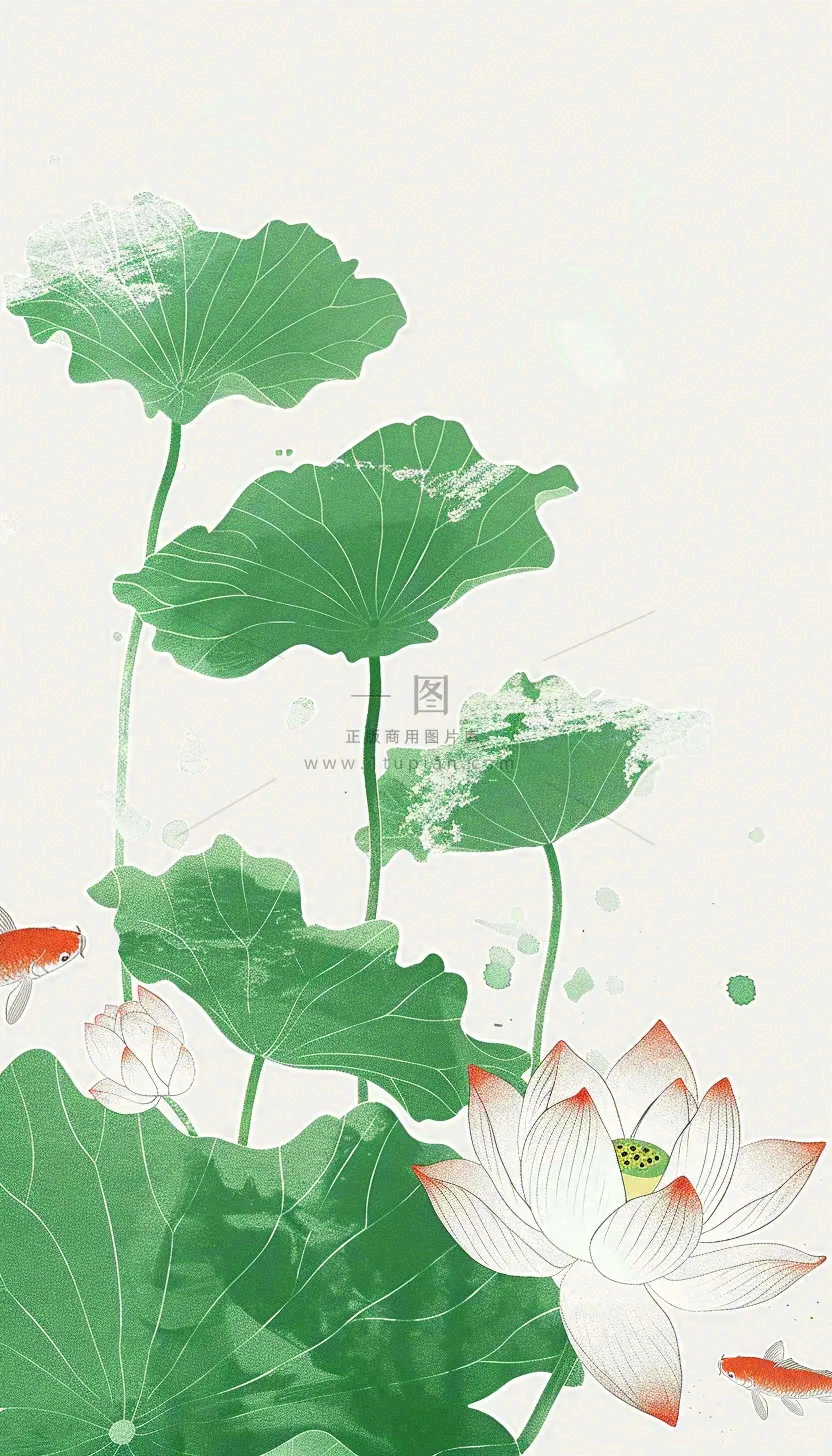 夏天荷花荷叶清凉小清新淡雅小暑大暑处暑插画背景