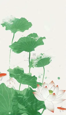 夏天荷花荷叶清凉小清新淡雅小暑大暑处暑插画背景 夏天荷花荷叶清凉小清新淡雅小暑大暑处暑插画背景