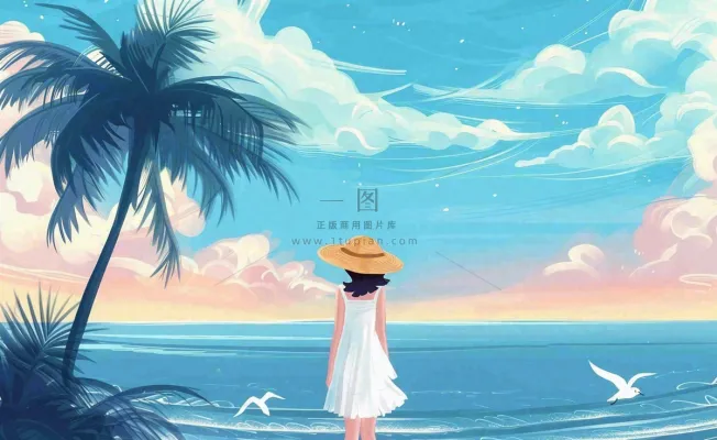 夏天海洋沙滩度假清凉一夏夏至大暑插画背景