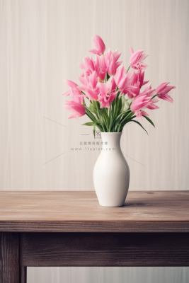 粉色鲜花百合花瓶家居摄影图