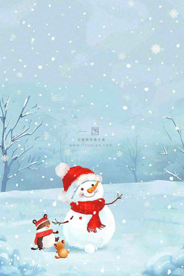 冬天雪地堆雪人动物白雪下雪立冬小雪大雪冬至卡通插画背景