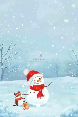 冬天雪地堆雪人动物白雪下雪立冬小雪大雪冬至卡通插画背景 冬天雪地堆雪人动物白雪下雪立冬小雪大雪冬至卡通插画背景