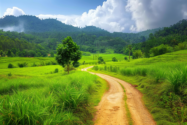 乡间山谷森林的小路摄影图