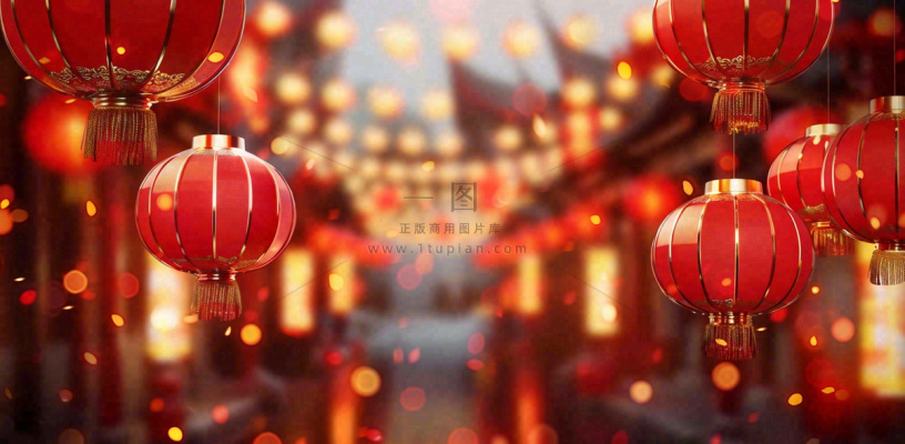 红色年味灯笼烟花新年过年喜庆春节年味摄影图