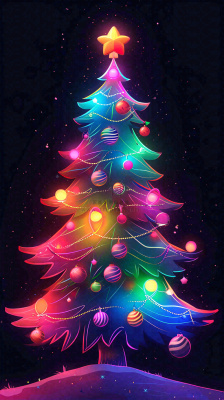 色彩缤纷圣诞树，暗黑彩色树，灯光闪耀