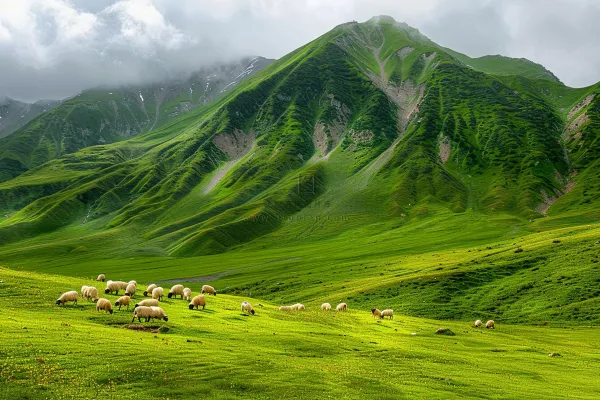 春天高原草地草地牛羊摄影图